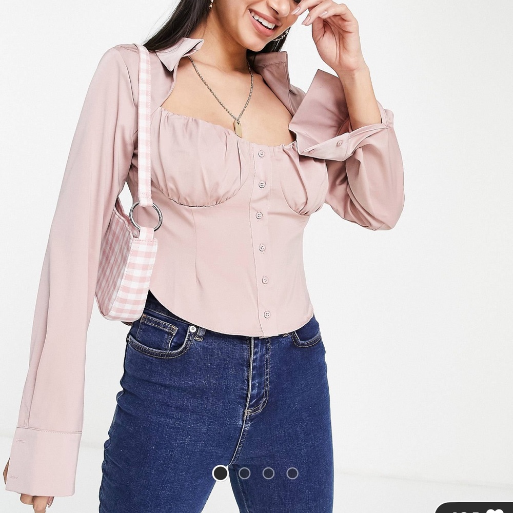 Lola May sweetheart neckline satin blouse in cream